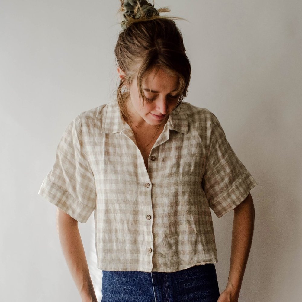 COPY - I Love Linen gingham poppy shirt